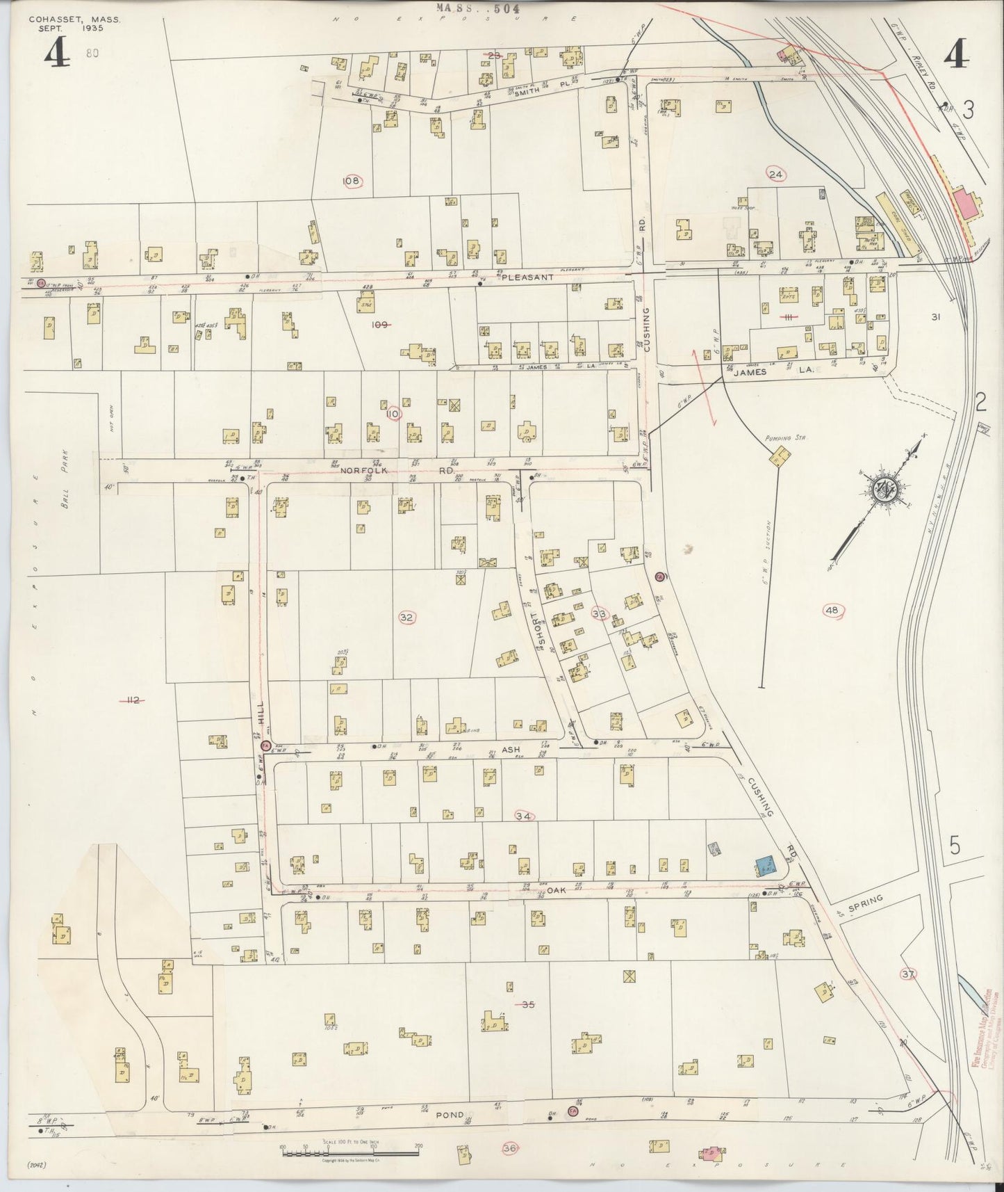 Sanborn Fire Insurance Map from Cohasset, Norfolk County, Massachusetts (1940), Sheet #0004 - Historic Sanborn Fire Insurance Map Print, vintage old map wall art, antique decor, genealogy gift, Massachusetts Massachusetts map