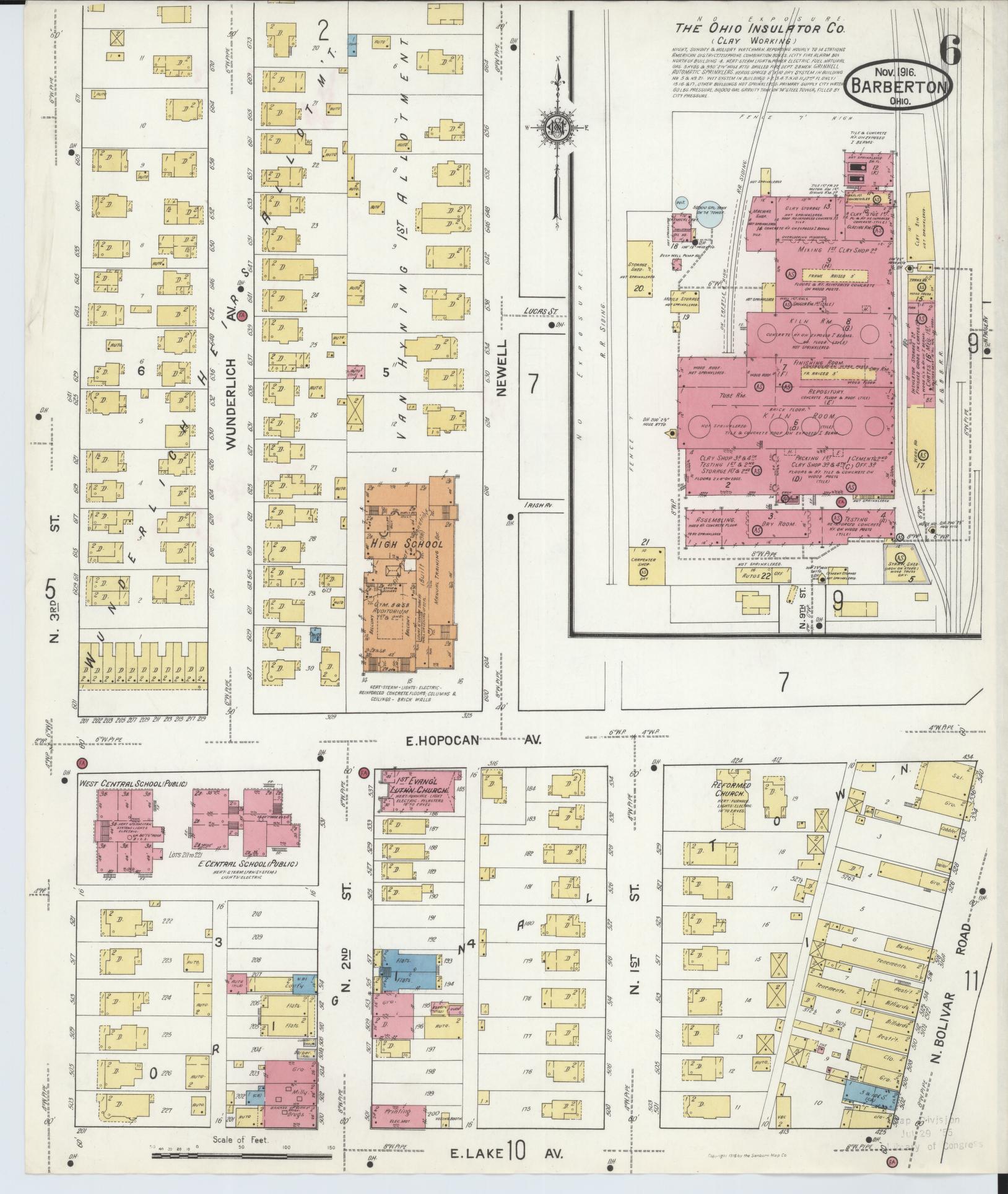 Sanborn Fire Insurance Map from Barberton, Summit County, Ohio (1916), Sheet #0006 - Complete Map Set gallery image, historic Sanborn map, vintage wall art, Ohio Ohio