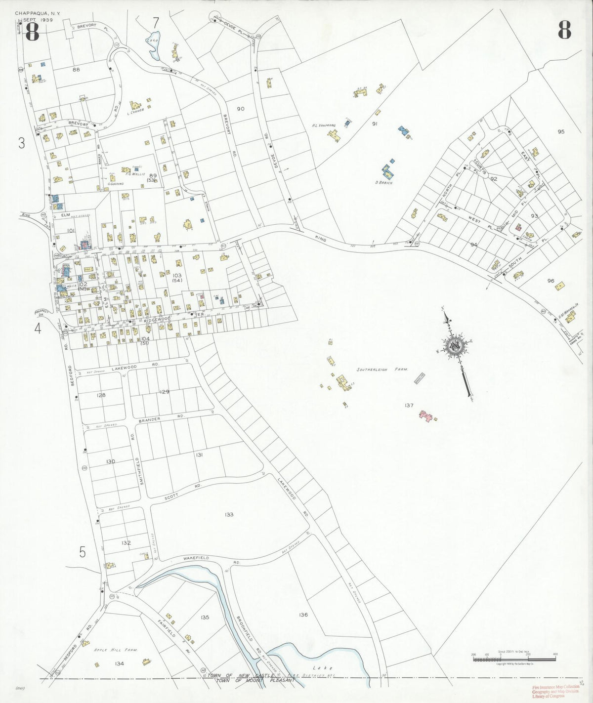 Sanborn Fire Insurance Map from Chappaqua, Westchester County, New York (1939), Sheet #0008 - Complete Map Set gallery image, historic Sanborn map, vintage wall art, New York New York