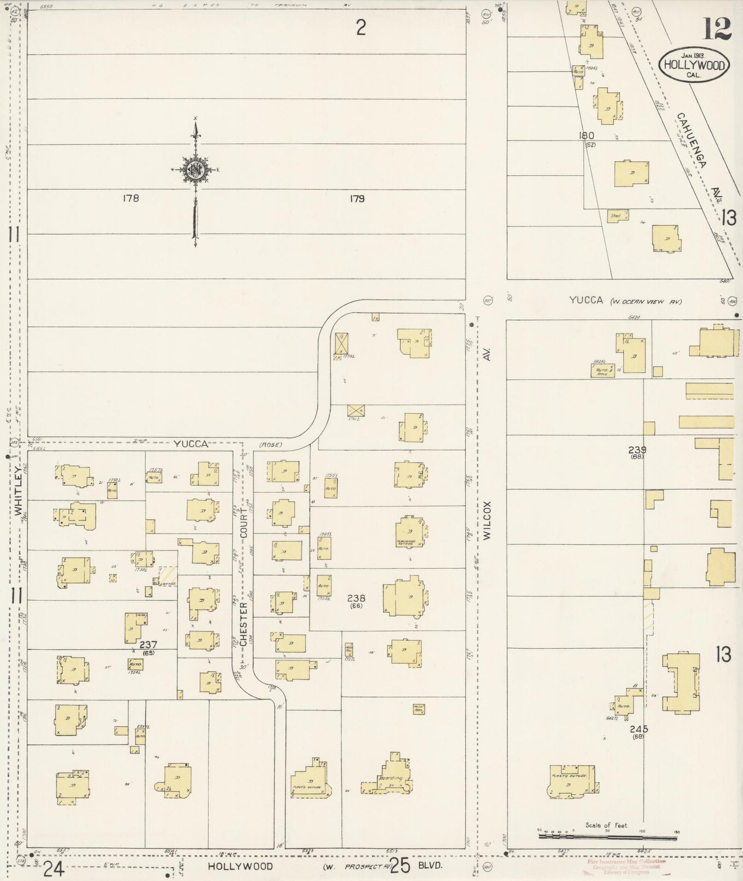Sanborn Fire Insurance Map from Hollywood, Los Angeles County, California (1913), Sheet #0012 - Historic Sanborn Fire Insurance Map Print, vintage old map wall art, antique decor, genealogy gift, California California map