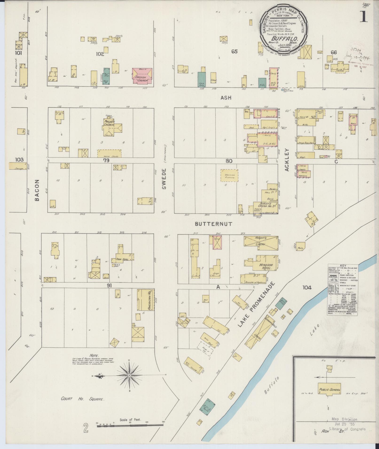 Sanborn Fire Insurance Map from Buffalo, Wright County, Minnesota (1894), Sheet #0001 - Historic Sanborn Fire Insurance Map Print, vintage old map wall art, antique decor, genealogy gift, Minnesota Minnesota map
