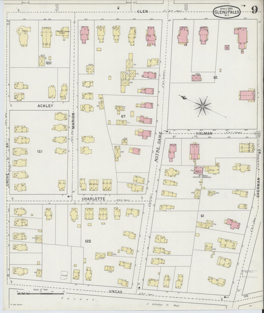 Sanborn Fire Insurance Map from Glens Falls, Warren County, New York (1895), Sheet #0009 - Historic Sanborn Fire Insurance Map Print, vintage old map wall art, antique decor, genealogy gift, New York New York map