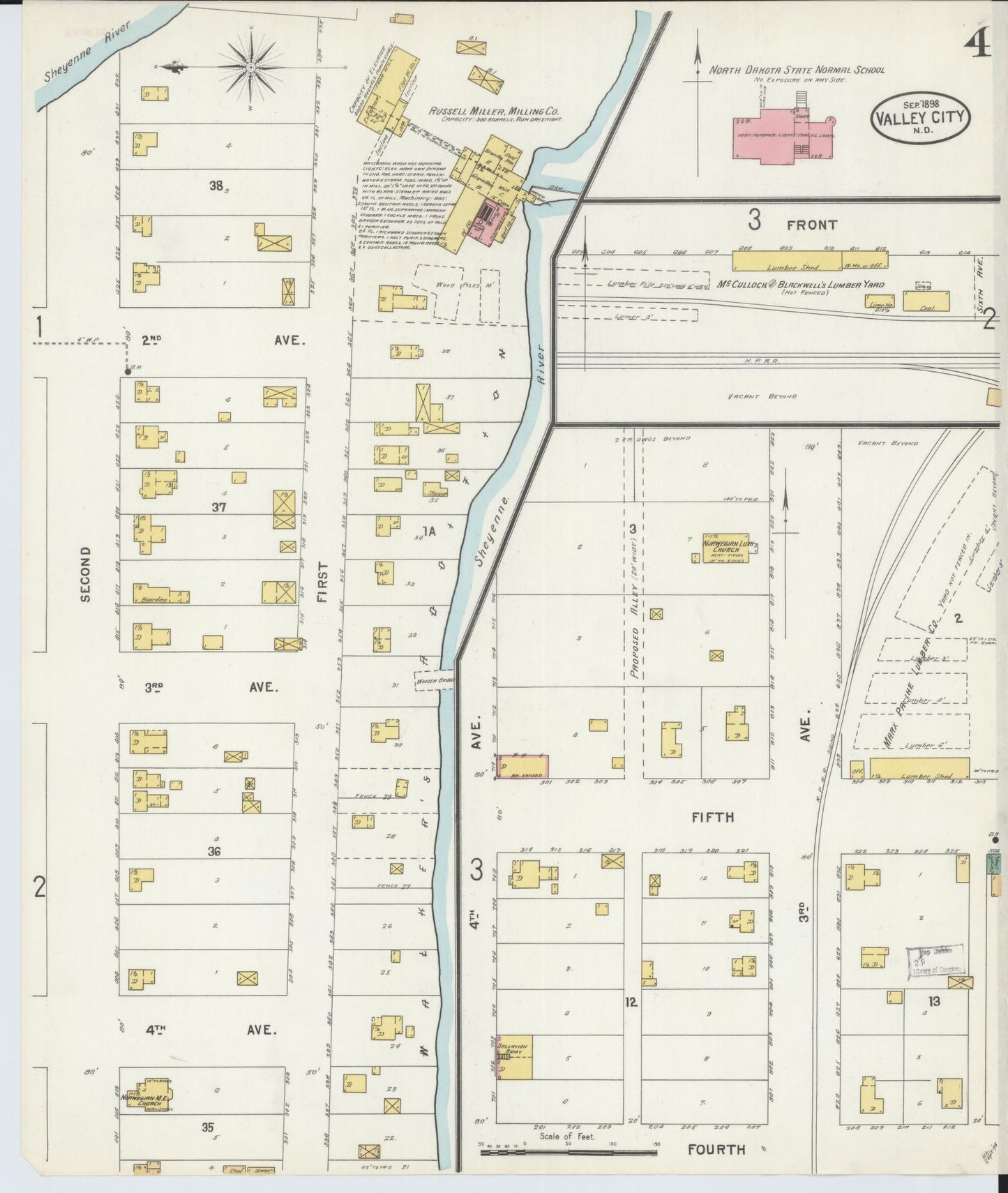 Sanborn Fire Insurance Map from Valley City, Barnes County, North Dakota (1898), Sheet #0004 - Complete Map Set gallery image, historic Sanborn map, vintage wall art, North Dakota North Dakota