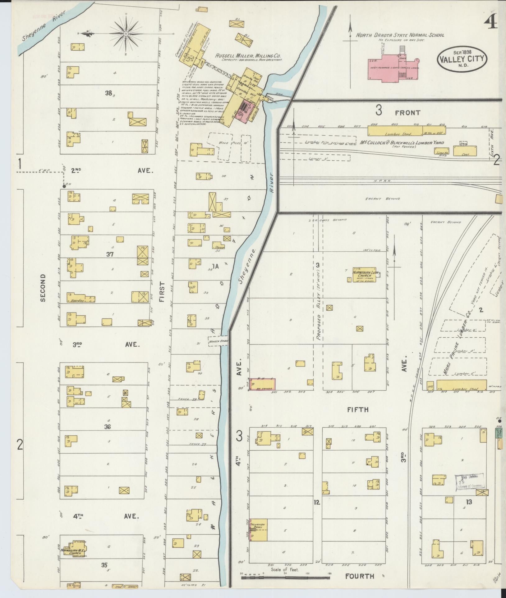 Sanborn Fire Insurance Map from Valley City, Barnes County, North Dakota (1898), Sheet #0004 - Complete Map Set gallery image, historic Sanborn map, vintage wall art, North Dakota North Dakota