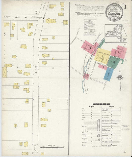 Sanborn Fire Insurance Map from Cohocton, Steuben County, New York (1913), Sheet #0001 - Historic Sanborn Fire Insurance Map Print, vintage old map wall art, antique decor, genealogy gift, New York New York map