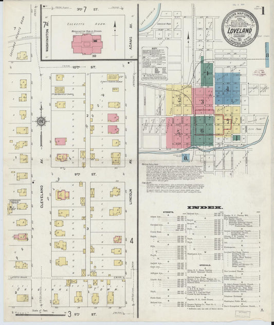 Sanborn Fire Insurance Map from Loveland, Larimer County, Colorado (1911), Sheet #0001 - Complete Map Set gallery image, historic Sanborn map, vintage wall art, Colorado Colorado