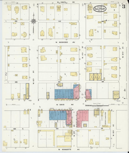 Sanborn Fire Insurance Map from Sulphur, Murray County, Oklahoma (1918), Sheet #0003 - Complete Map Set gallery image, historic Sanborn map, vintage wall art, Oklahoma Oklahoma