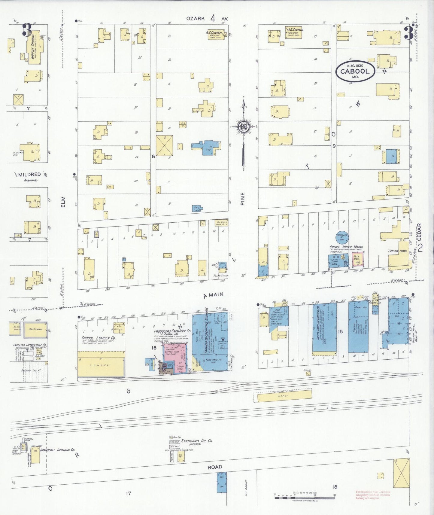 Sanborn Fire Insurance Map from Cabool, Texas County, Missouri (1930), Sheet #0003 - Complete Map Set gallery image, historic Sanborn map, vintage wall art, Missouri Missouri