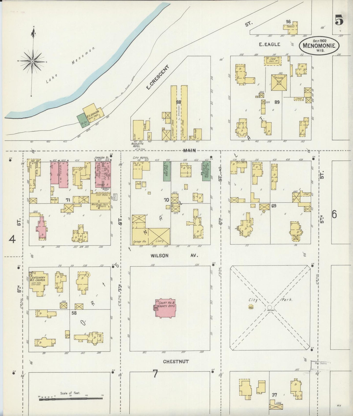 Sanborn Fire Insurance Map from Menomonie, Dunn County, Wisconsin (1902), Sheet #0005 - Complete Map Set gallery image, historic Sanborn map, vintage wall art, Wisconsin Wisconsin