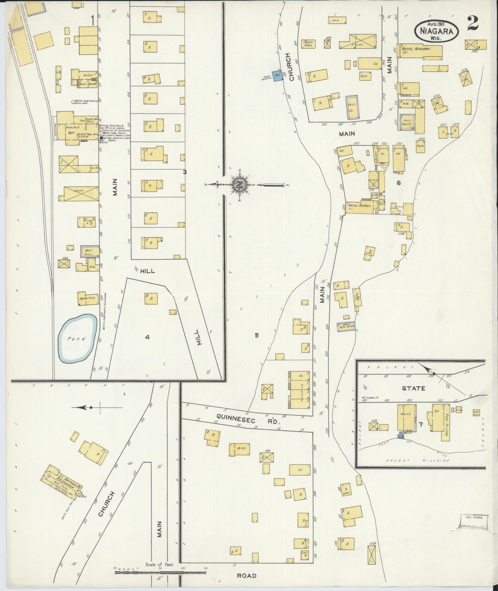 Sanborn Fire Insurance Map from Niagara, Marinette County, Wisconsin (1911), Sheet #0002 - Historic Sanborn Fire Insurance Map Print, vintage old map wall art, antique decor, genealogy gift, Wisconsin Wisconsin map