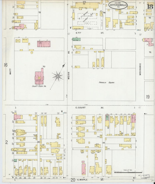 Sanborn Fire Insurance Map from Jeffersonville, Clark County, Indiana (1898), Sheet #0018 - Historic Sanborn Fire Insurance Map Print, vintage old map wall art, antique decor, genealogy gift, Indiana Indiana map