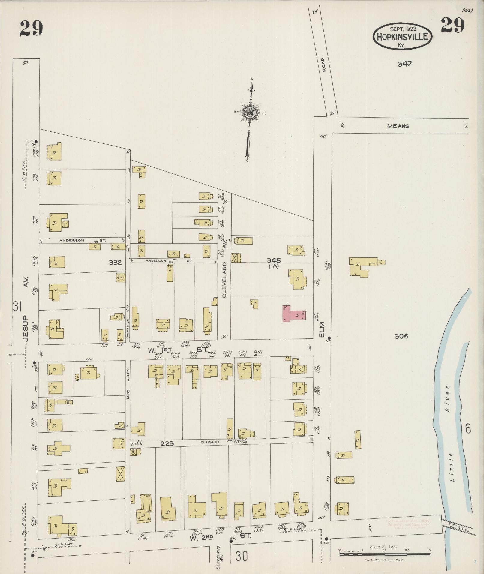Sanborn Fire Insurance Map from Hopkinsville, Christian County, Kentucky (1923), Sheet #0029 - Historic Sanborn Fire Insurance Map Print, vintage old map wall art, antique decor, genealogy gift, Kentucky Kentucky map