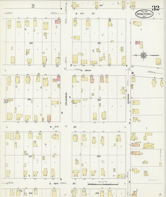 Sanborn Fire Insurance Map from Manitowoc, Manitowoc County, Wisconsin (1912), Sheet #0032 - Historic Sanborn Fire Insurance Map Print, vintage old map wall art, antique decor, genealogy gift, Wisconsin Wisconsin map