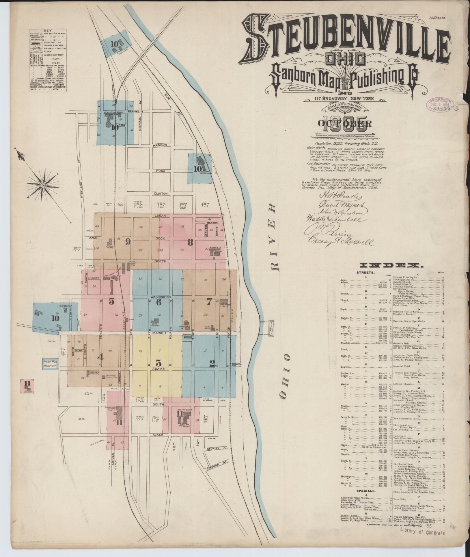 Sanborn Fire Insurance Map from Steubenville, Jefferson County, Ohio (1885), Sheet #0001 - Complete Map Set gallery image, historic Sanborn map, vintage wall art, Ohio Ohio
