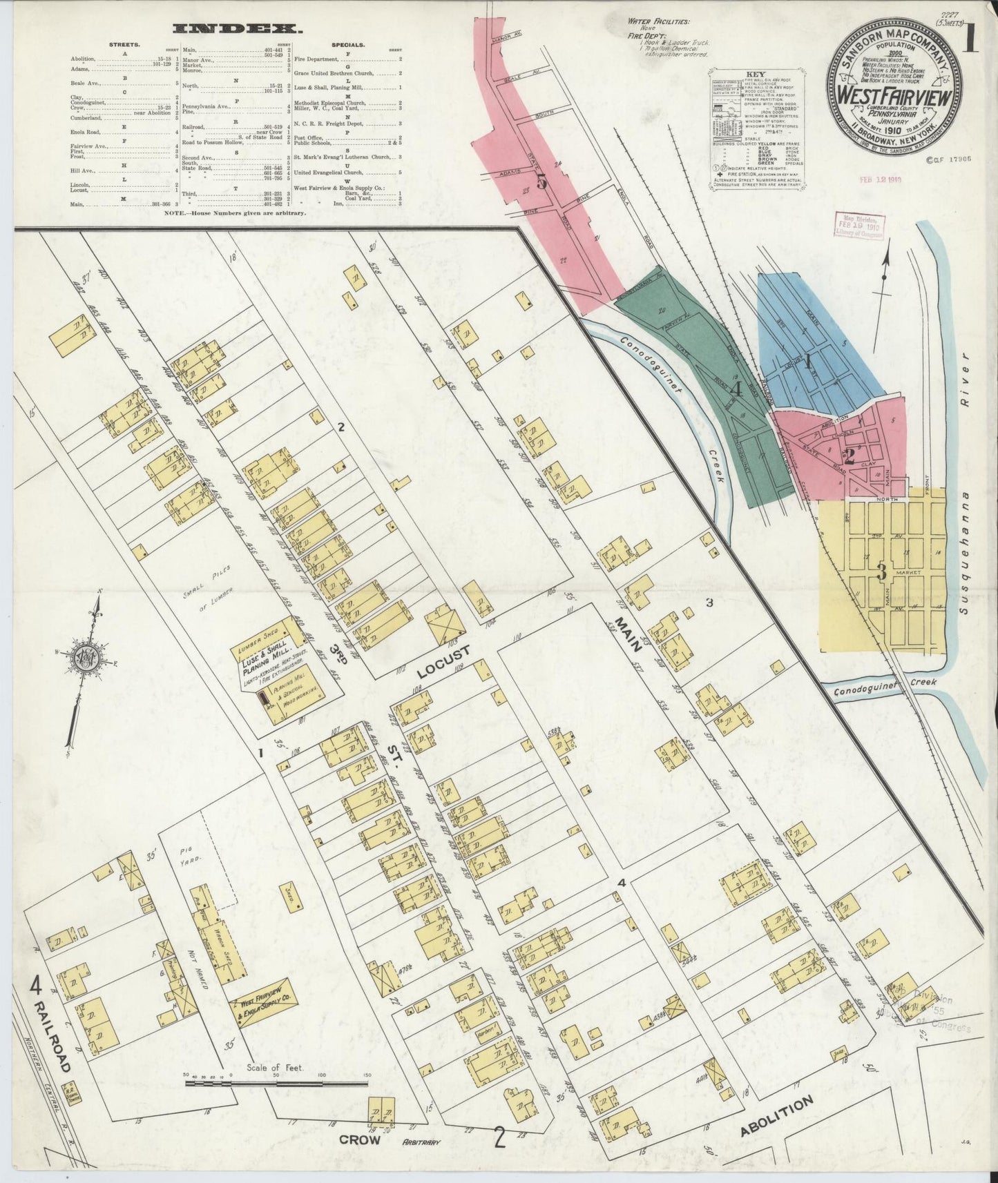 Sanborn Fire Insurance Map from West Fairview, Cumberland County, Pennsylvania (1910), Sheet #0001 - Historic Sanborn Fire Insurance Map Print, vintage old map wall art, antique decor, genealogy gift, Pennsylvania Pennsylvania map