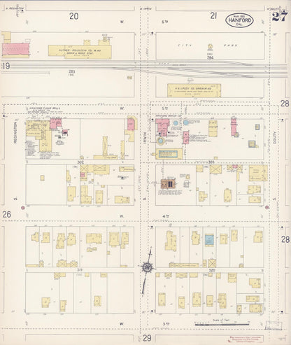 Sanborn Fire Insurance Map from Hanford, Kings County, California (1913), Sheet #0027 - Complete Map Set gallery image, historic Sanborn map, vintage wall art, California California