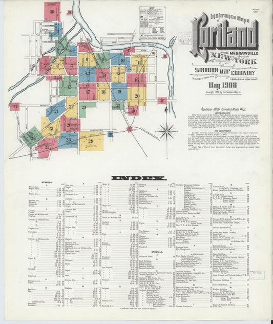 Sanborn Fire Insurance Map from Cortland, Cortland County, New York. (1908) – Historic Sanborn Fire Insurance Map Print