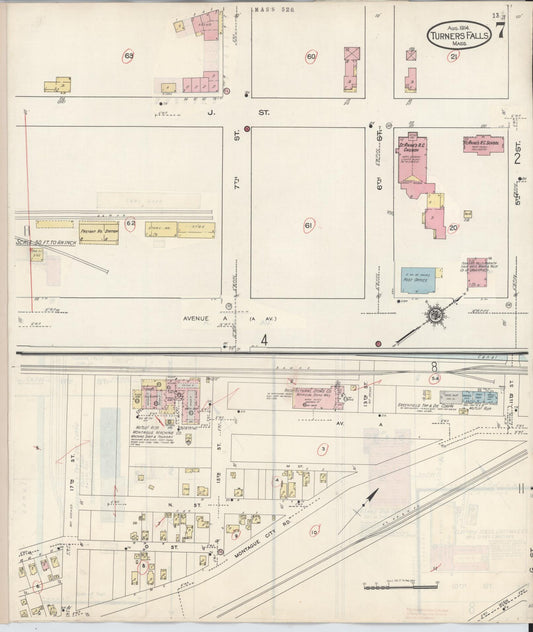Sanborn Fire Insurance Map from Turners Falls, Franklin County, Massachusetts (1940), Sheet #0007 - Historic Sanborn Fire Insurance Map Print, vintage old map wall art, antique decor, genealogy gift, Massachusetts Massachusetts map