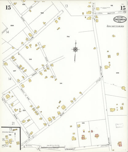 Sanborn Fire Insurance Map from Greenwood, Greenwood County, South Carolina (1923), Sheet #0015 - Complete Map Set gallery image, historic Sanborn map, vintage wall art, South Carolina South Carolina