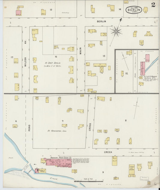 Sanborn Fire Insurance Map from Berlin, Hartford County, Connecticut (1895), Sheet #0002 - Historic Sanborn Fire Insurance Map Print, vintage old map wall art, antique decor, genealogy gift, Connecticut Connecticut map