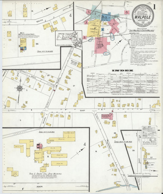 Sanborn Fire Insurance Map from Walpole, Norfolk County, Massachusetts (1918), Sheet #0001 - Historic Sanborn Fire Insurance Map Print, vintage old map wall art, antique decor, genealogy gift, Massachusetts Massachusetts map