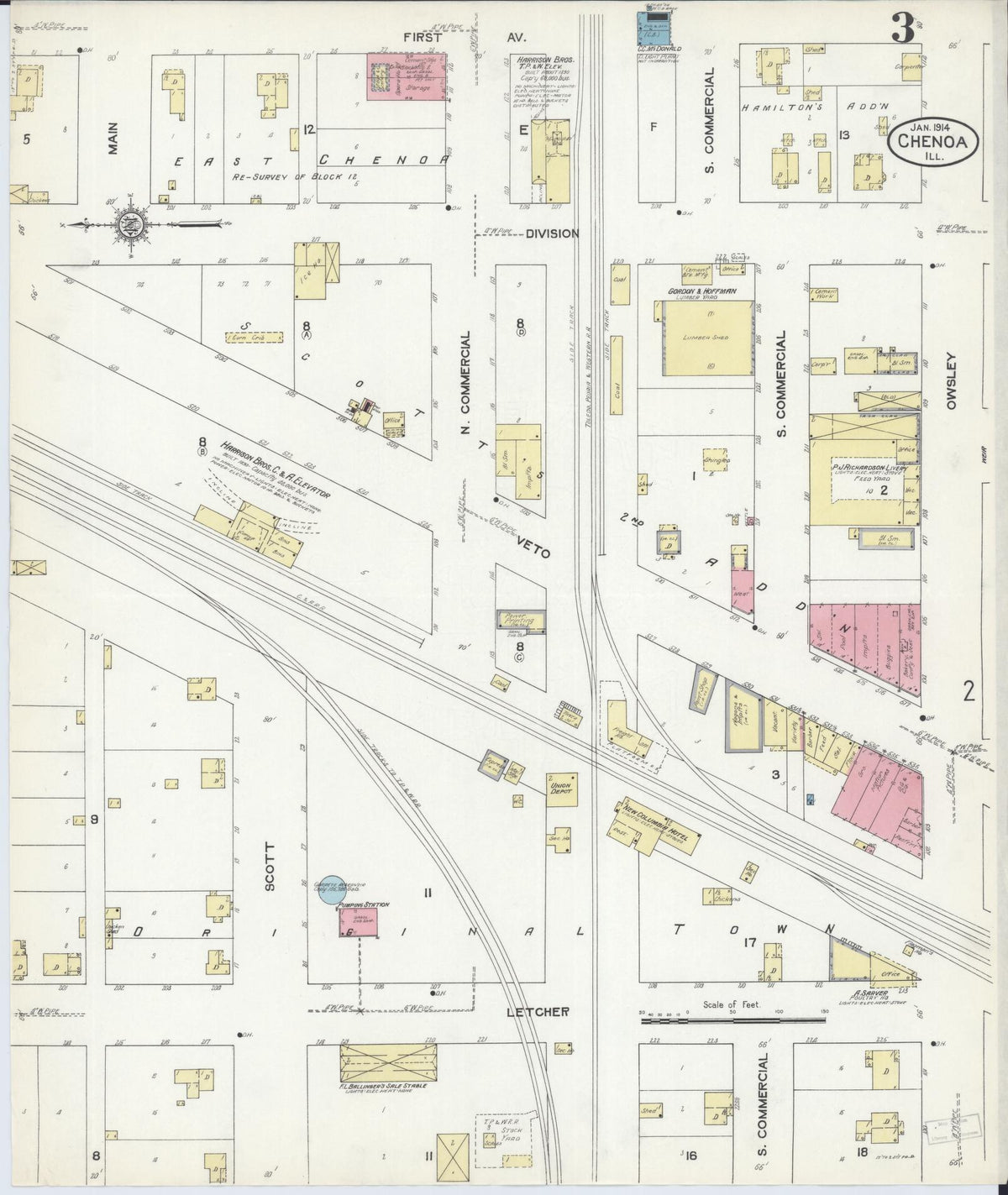 Sanborn Fire Insurance Map from Chenoa, McLean County, Illinois (1914), Sheet #0003 - Complete Map Set gallery image, historic Sanborn map, vintage wall art, Illinois Illinois