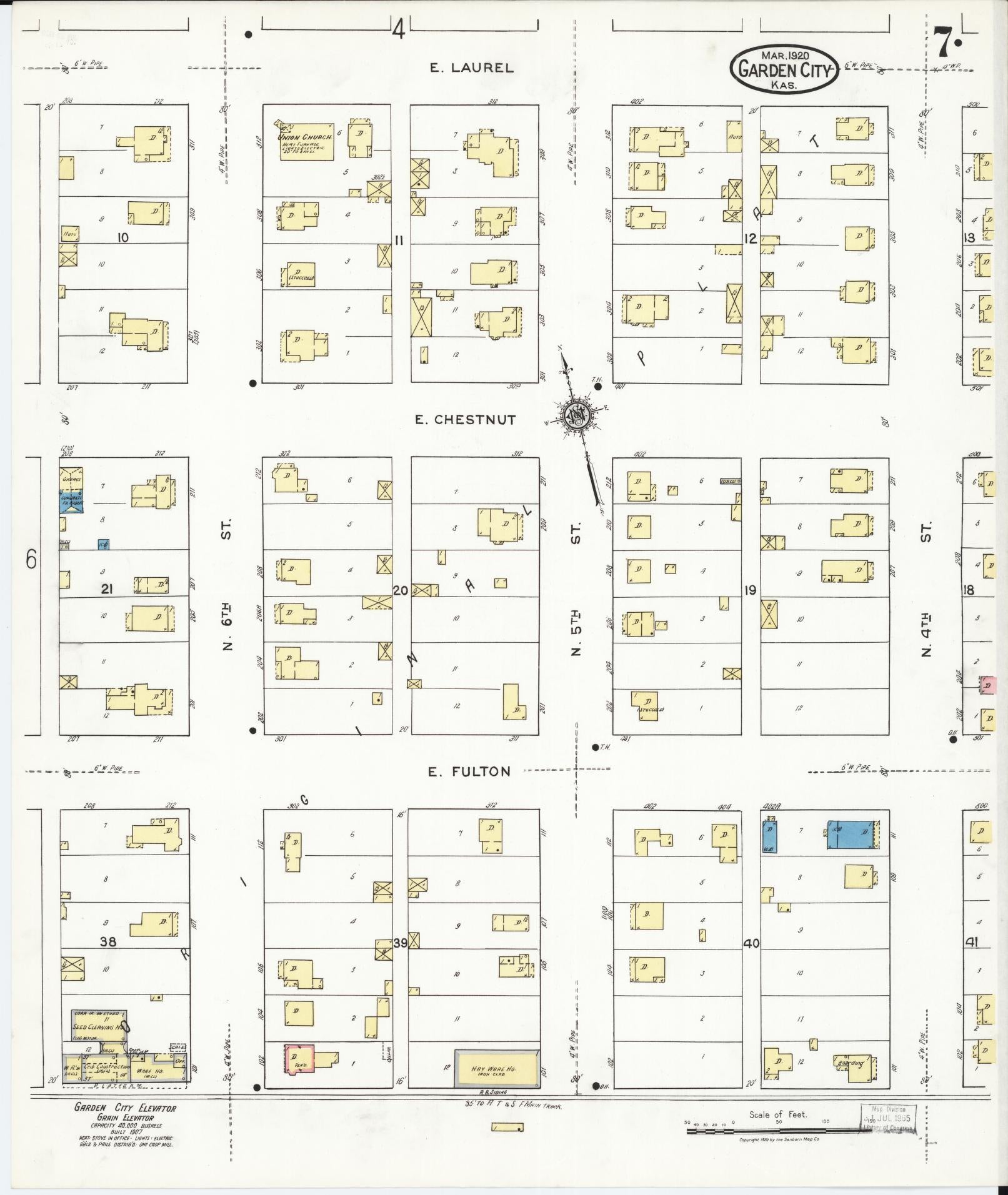 Sanborn Fire Insurance Map from Garden City, Finney County, Kansas (1920), Sheet #0007 - Historic Sanborn Fire Insurance Map Print, vintage old map wall art, antique decor, genealogy gift, Kansas Kansas map