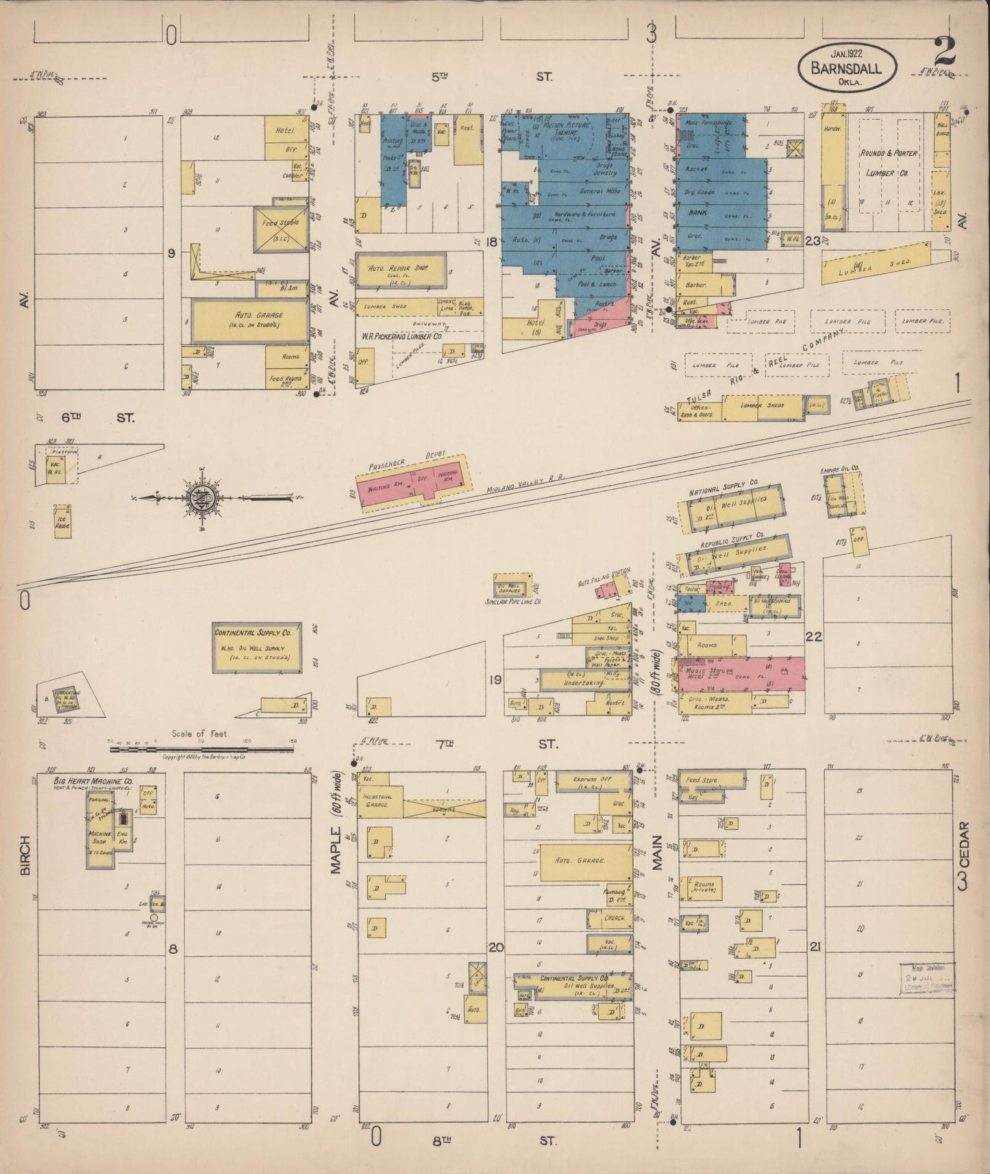 Sanborn Fire Insurance Map from Barnsdall, Osage County, Oklahoma (1922), Sheet #0002 - Complete Map Set gallery image, historic Sanborn map, vintage wall art, Oklahoma Oklahoma