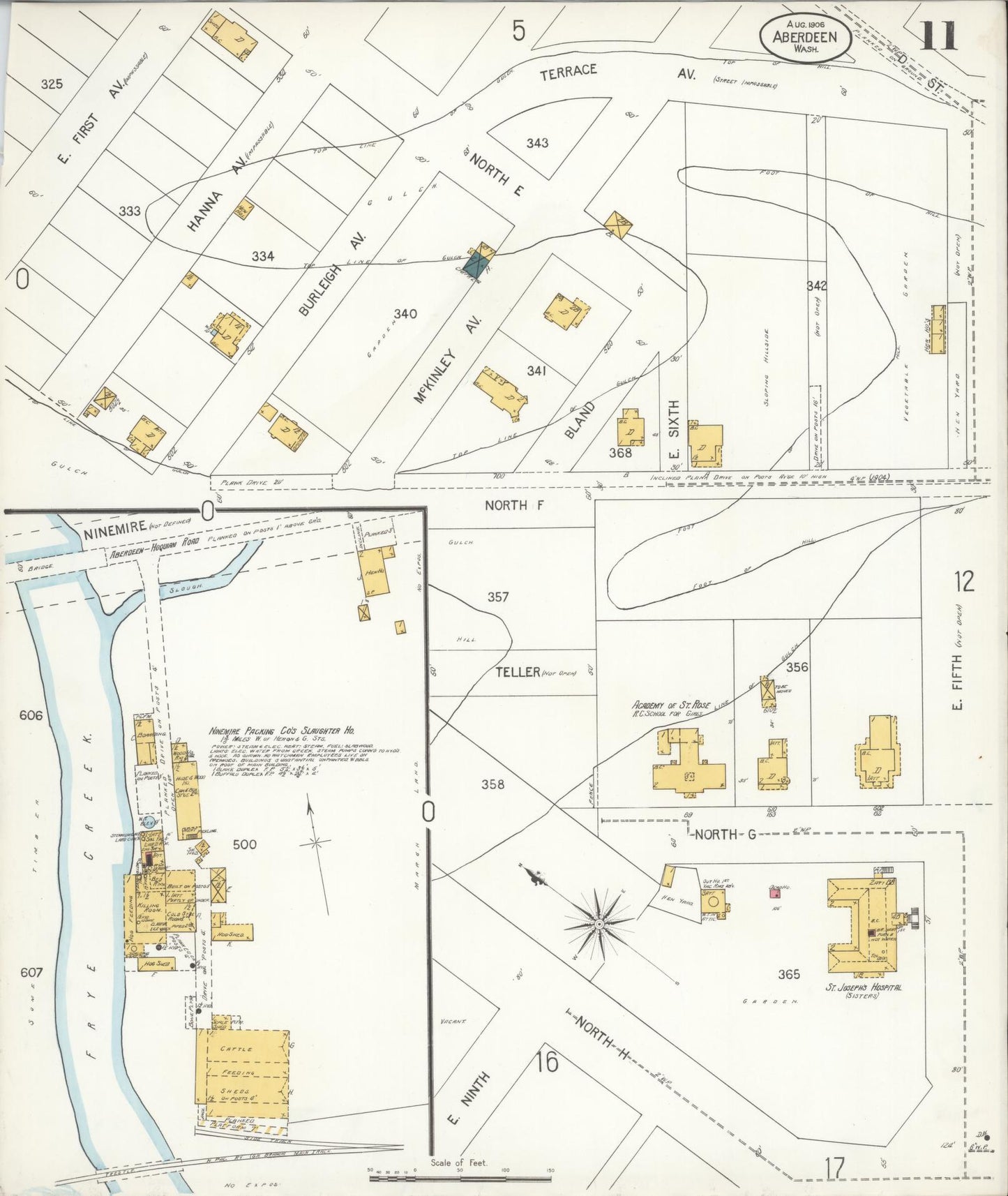 Sanborn Fire Insurance Map from Aberdeen, Grays Harbor County, Washington (1906), Sheet #0011 - Complete Map Set gallery image, historic Sanborn map, vintage wall art, Washington Washington
