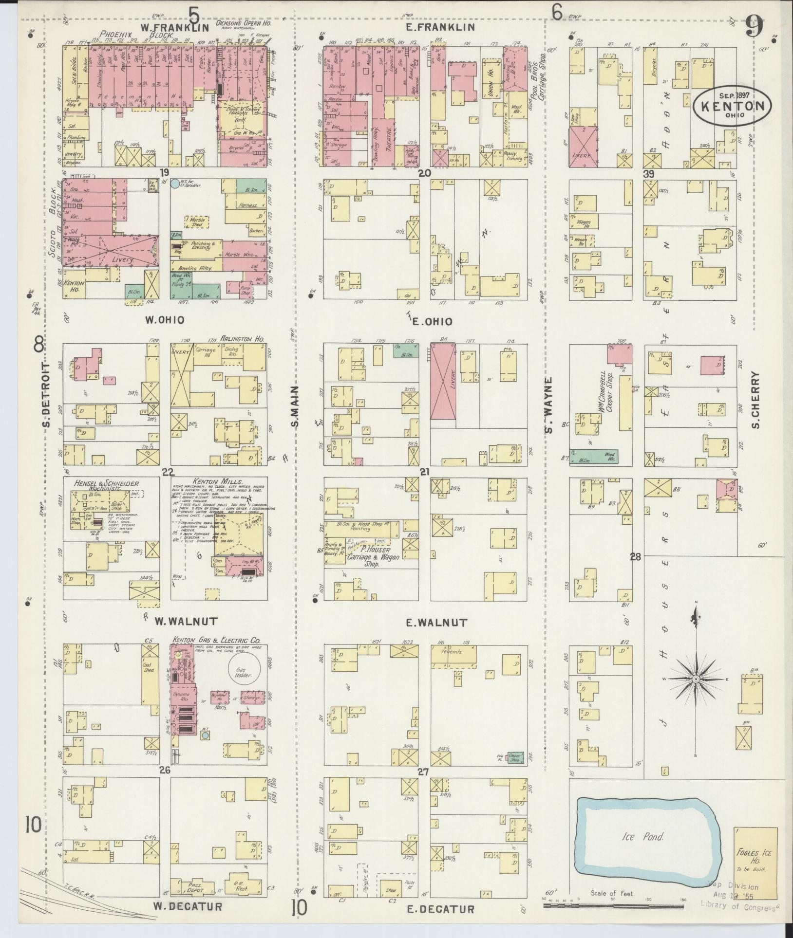 Sanborn Fire Insurance Map from Kenton, Hardin County, Ohio (1897), Sheet #0009 - Historic Sanborn Fire Insurance Map Print, vintage old map wall art, antique decor, genealogy gift, Ohio Ohio map