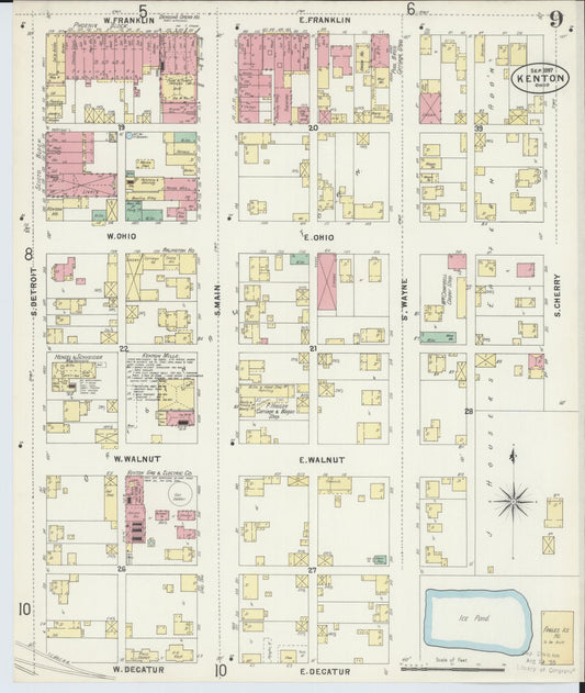 Sanborn Fire Insurance Map from Kenton, Hardin County, Ohio (1897), Sheet #0009 - Historic Sanborn Fire Insurance Map Print, vintage old map wall art, antique decor, genealogy gift, Ohio Ohio map