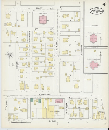 Sanborn Fire Insurance Map from Gainesville, Cooke County, Texas (1892), Sheet #0004 - Complete Map Set gallery image, historic Sanborn map, vintage wall art, Texas Texas