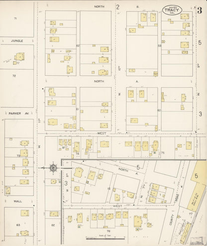 Sanborn Fire Insurance Map from Tracy, San Joaquin County, California (1913), Sheet #0003 - Complete Map Set gallery image, historic Sanborn map, vintage wall art, California California