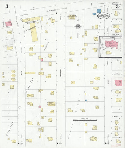 Sanborn Fire Insurance Map from Sherburn, Martin County, Minnesota (1928), Sheet #0003 - Complete Map Set gallery image, historic Sanborn map, vintage wall art, Minnesota Minnesota
