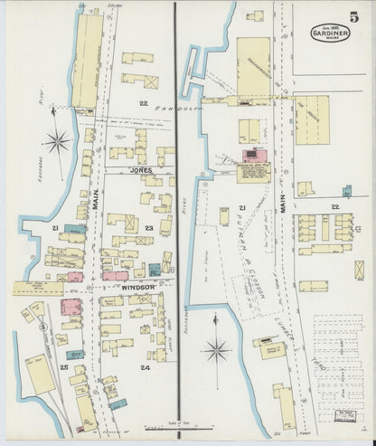 Sanborn Fire Insurance Map from Gardiner, Kennebec County, Maine (1892), Sheet #0005 - Complete Map Set gallery image, historic Sanborn map, vintage wall art, Maine Maine
