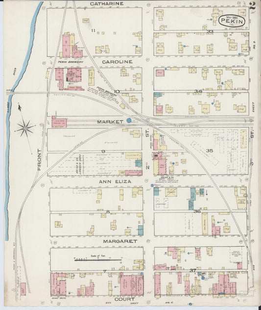 Sanborn Fire Insurance Map from Pekin, Tazewell County, Illinois (1885), Sheet #0002 - Historic Sanborn Fire Insurance Map Print, vintage old map wall art, antique decor, genealogy gift, Illinois Illinois map