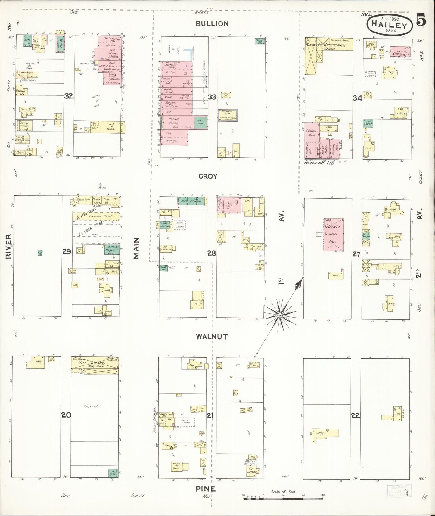 Sanborn Fire Insurance Map from Hailey, Blaine County, Idaho (1890), Sheet #0005 - Historic Sanborn Fire Insurance Map Print, vintage old map wall art, antique decor, genealogy gift, Idaho Idaho map