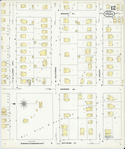 Sanborn Fire Insurance Map from Urbana, Champaign County, Illinois (1909), Sheet #0012 - Complete Map Set gallery image, historic Sanborn map, vintage wall art, Illinois Illinois