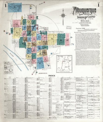 Sanborn Fire Insurance Map from Albuquerque, Bernalillo County, New Mexico (1924), Sheet #0001 - Complete Map Set gallery image, historic Sanborn map, vintage wall art, New Mexico New Mexico