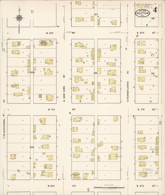 Sanborn Fire Insurance Map from Holton, Jackson County, Kansas (1922), Sheet #0004 - Historic Sanborn Fire Insurance Map Print, vintage old map wall art, antique decor, genealogy gift, Kansas Kansas map