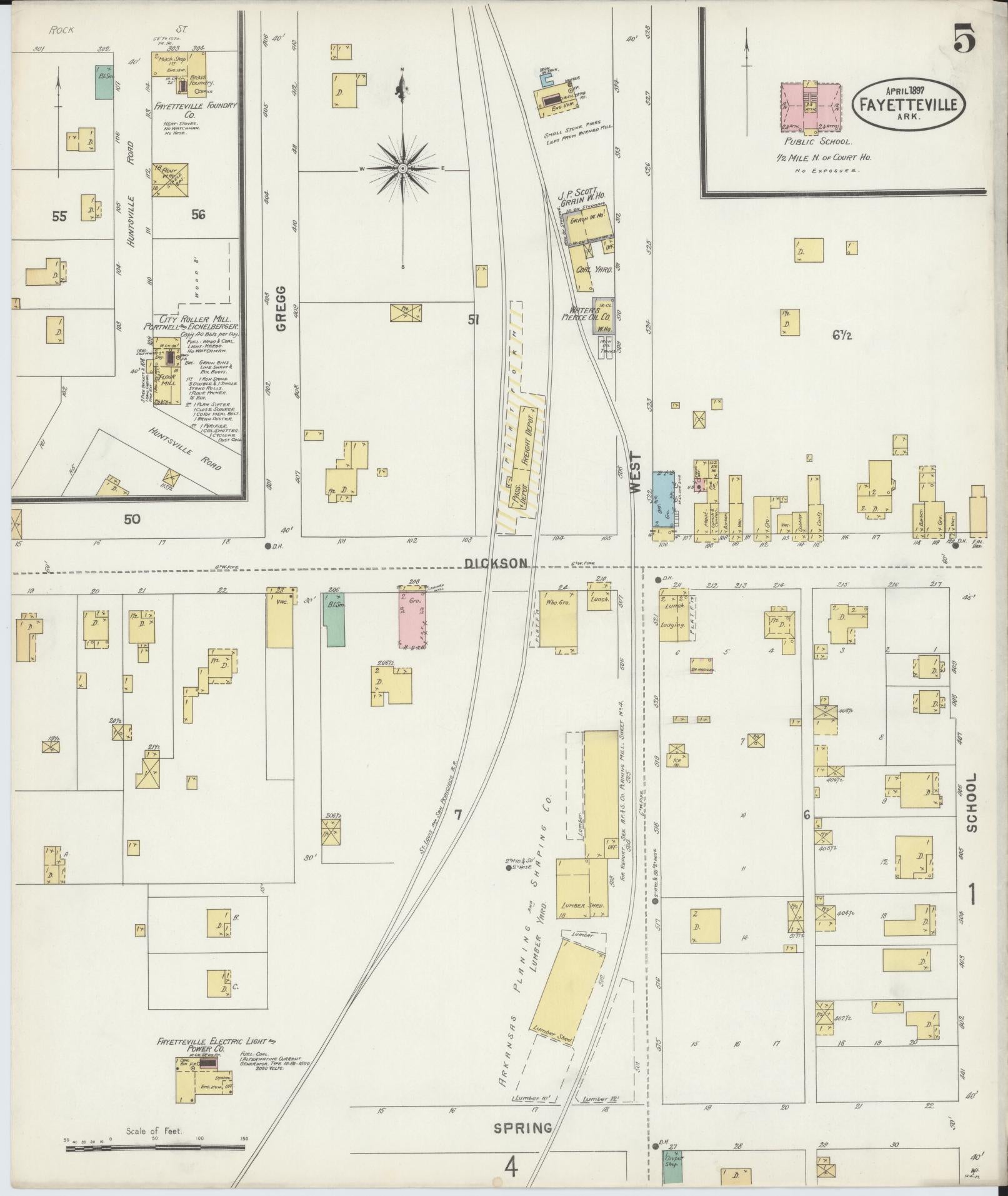 Sanborn Fire Insurance Map from Fayetteville, Washington County, Arkansas (1897), Sheet #0005 - Complete Map Set gallery image, historic Sanborn map, vintage wall art, Arkansas Arkansas