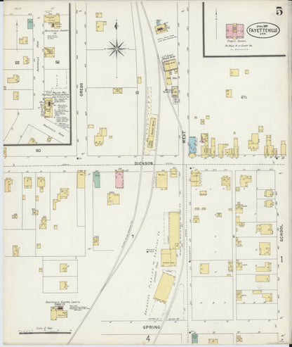 Sanborn Fire Insurance Map from Fayetteville, Washington County, Arkansas (1897), Sheet #0005 - Complete Map Set gallery image, historic Sanborn map, vintage wall art, Arkansas Arkansas
