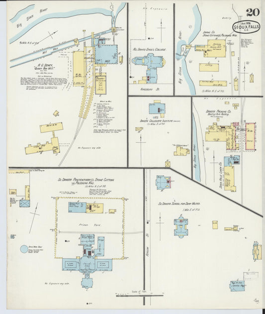 Sanborn Fire Insurance Map from Sioux Falls, Minnehaha County, South Dakota (1896), Sheet #0020 - Historic Sanborn Fire Insurance Map Print, vintage old map wall art, antique decor, genealogy gift, South Dakota South Dakota map