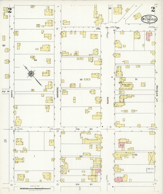 Sanborn Fire Insurance Map from Wytheville, Wythe County, Virginia (1926), Sheet #0002 - Historic Sanborn Fire Insurance Map Print, vintage old map wall art, antique decor, genealogy gift, Virginia Virginia map
