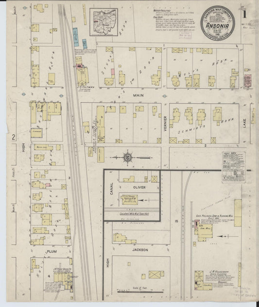 Sanborn Fire Insurance Map from Ansonia, Darke County, Ohio (1915), Sheet #0001 - Historic Sanborn Fire Insurance Map Print, vintage old map wall art, antique decor, genealogy gift, Ohio Ohio map