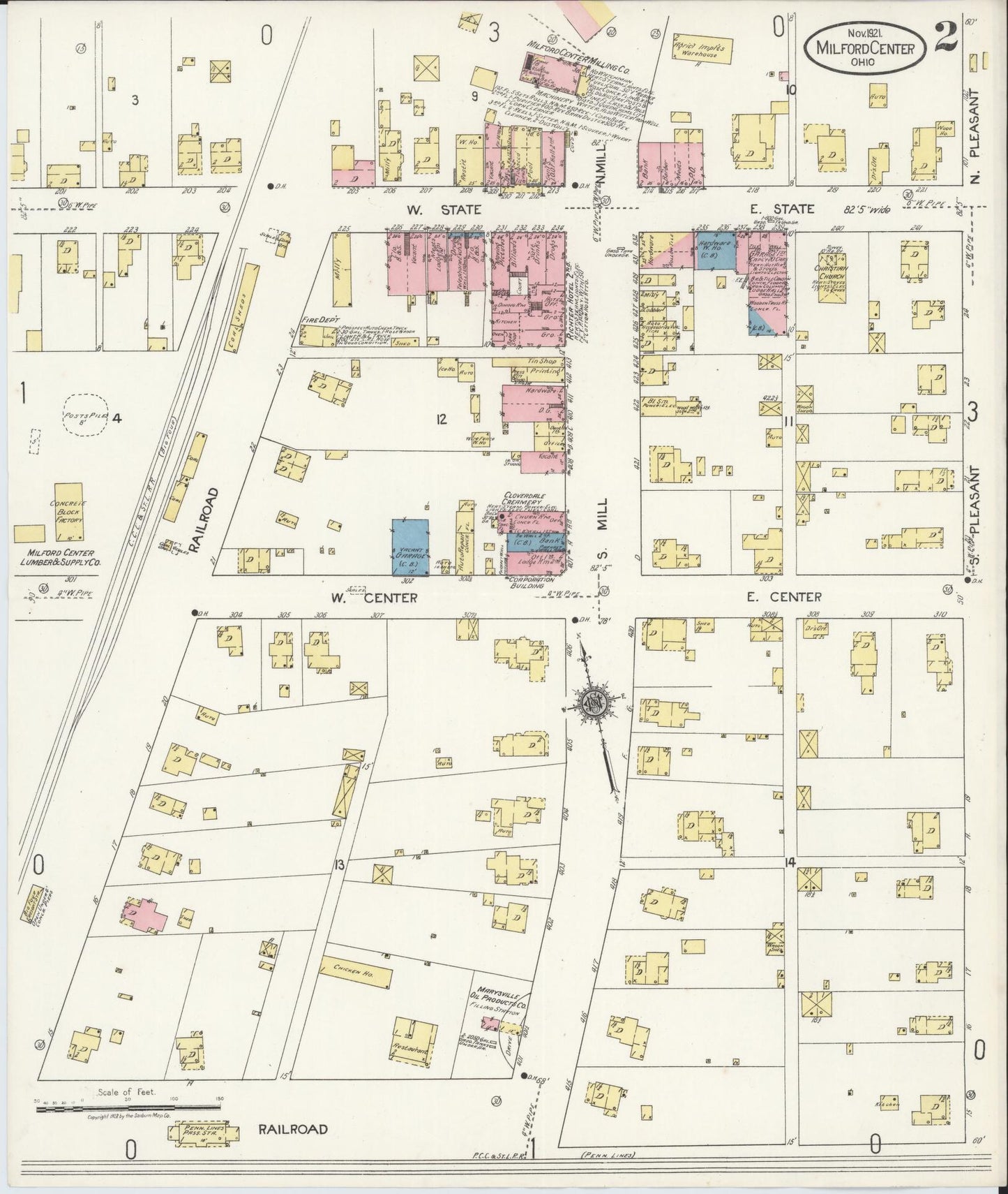 Sanborn Fire Insurance Map from Milford Center, Union County, Ohio (1921), Sheet #0002 - Complete Map Set gallery image, historic Sanborn map, vintage wall art, Ohio Ohio