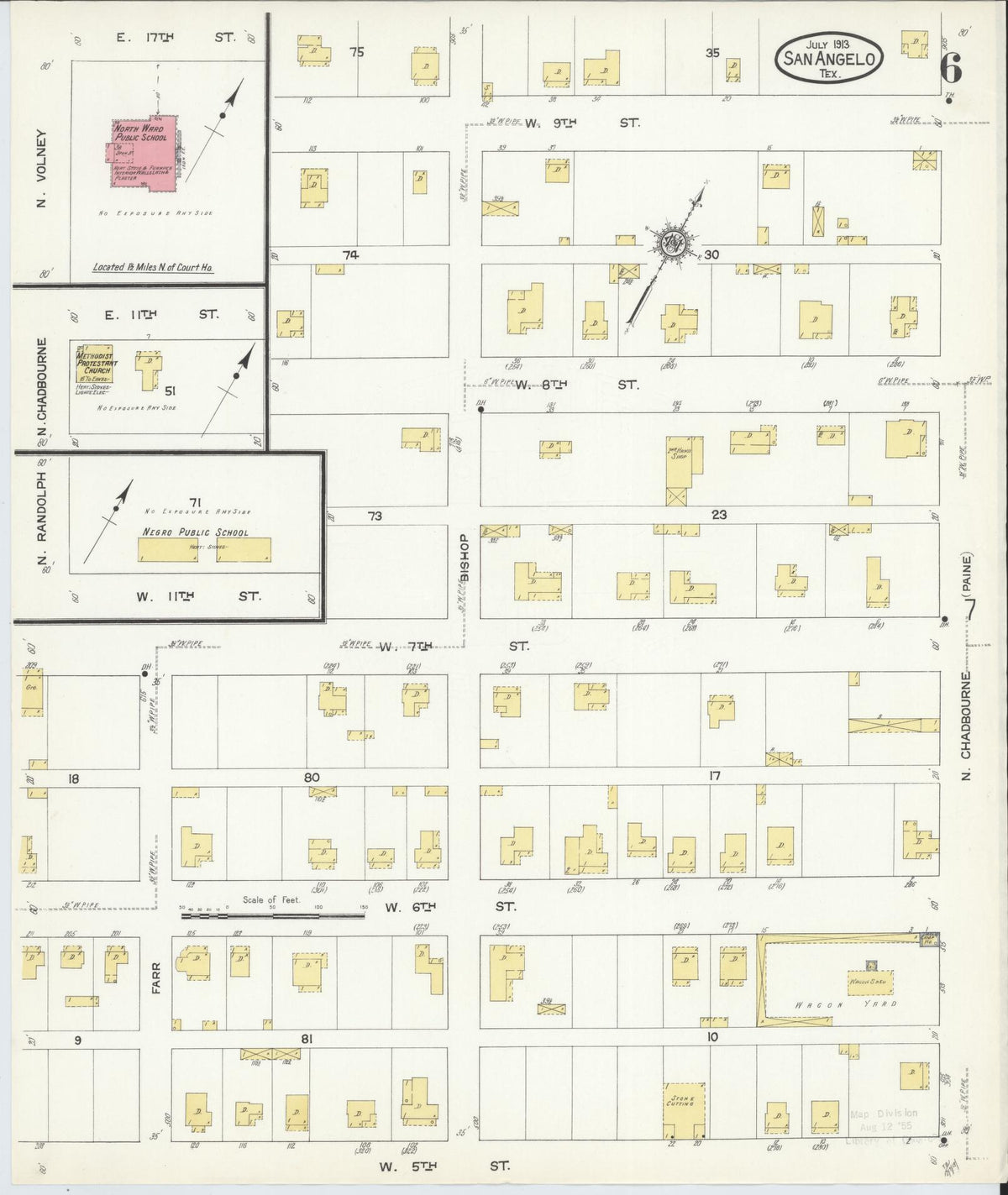 Sanborn Fire Insurance Map from San Angelo, Tom Green County, Texas (1913), Sheet #0006 - Complete Map Set gallery image, historic Sanborn map, vintage wall art, Texas Texas