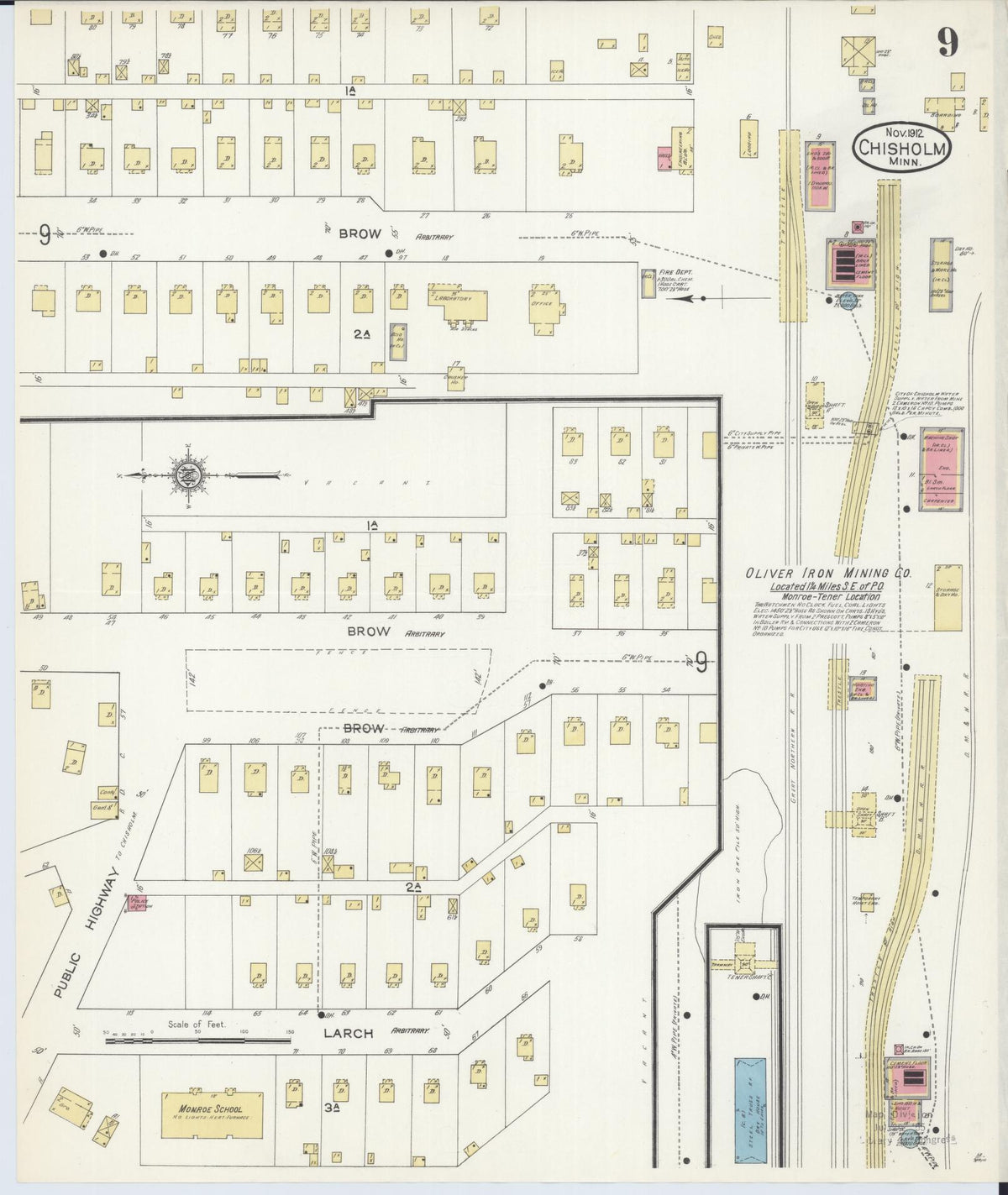 Sanborn Fire Insurance Map from Chisholm, Saint Louis County, Minnesota (1912), Sheet #0009 - Historic Sanborn Fire Insurance Map Print, vintage old map wall art, antique decor, genealogy gift, Minnesota Minnesota map