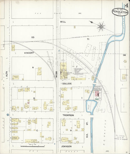 Sanborn Fire Insurance Map from Pendleton, Umatilla County, Oregon (1890), Sheet #0004 - Complete Map Set gallery image, historic Sanborn map, vintage wall art, Oregon Oregon