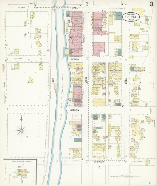 Sanborn Fire Insurance Map from Colfax, Whitman County, Washington (1899), Sheet #0003 - Historic Sanborn Fire Insurance Map Print, vintage old map wall art, antique decor, genealogy gift, Washington Washington map